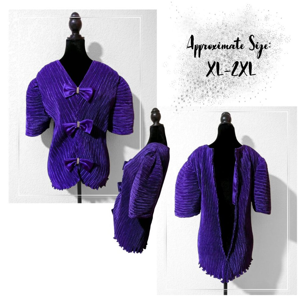 Handmade Avant Garde Purple Pleated Bow Stretch Sculptural Blouse Statement Top